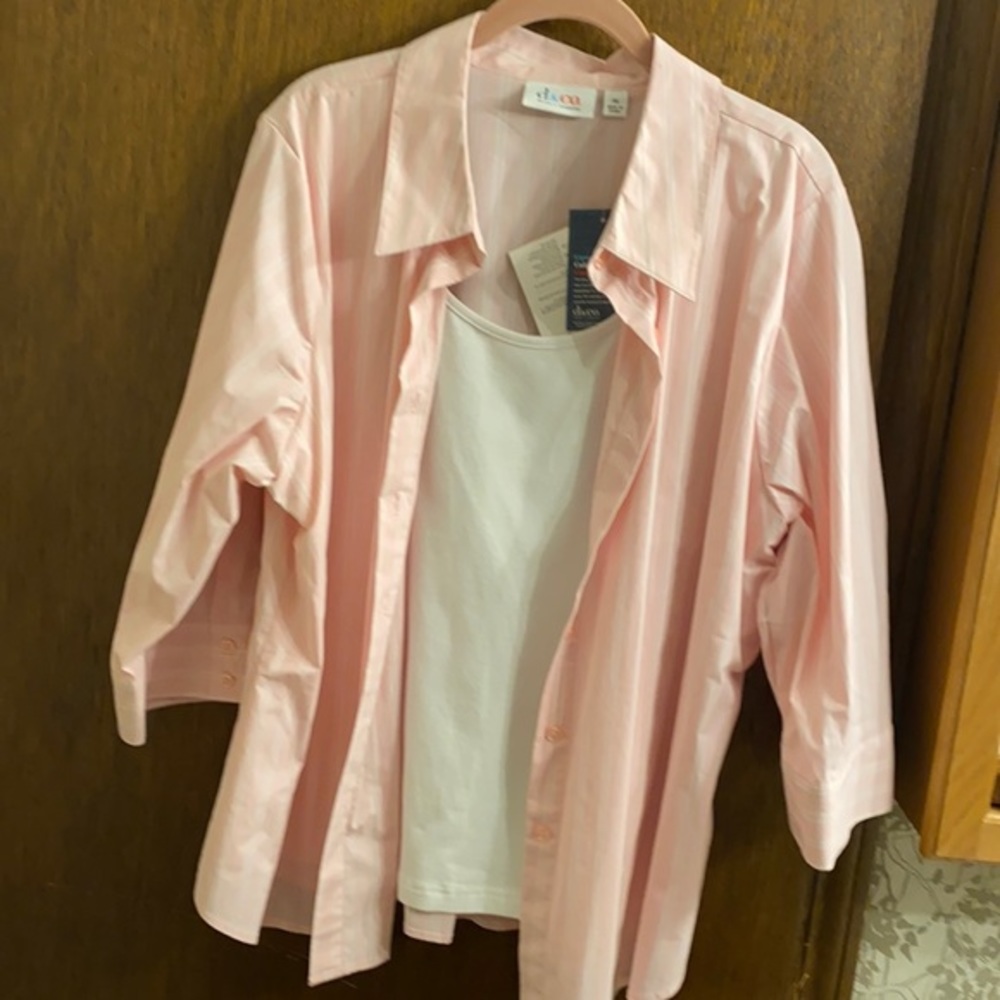 Pink stripe shirt with attached white tank  NWT 1X